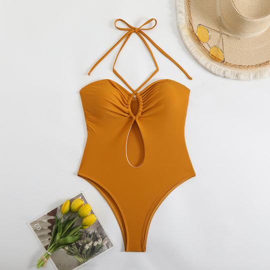 Damen Einteiliger Badeanzug mit modischem Cut-Out-Design und trägerlosem Oberteil R&B