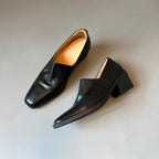 Damen elegante Loafer mit feinem Leder und komfortablem Blockabsatz R&B