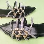 Damen elegante Riemchen-Sandalen mit funkelnden Akzenten und spitzem Zehenbereich R&B