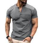 Herren Kurzarm-Henley-Shirt mit strukturiertem Design und praktischen Knöpfen R&B