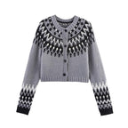 Damen gestrickte Winterjacke mit traditionellem Muster und Knöpfen R&B