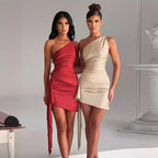 Damen Elegantes Ein-Schulter Kleid mit fließendem Schnitt und asymmetrischem Saum R&B