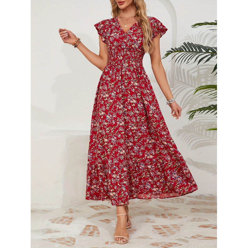 Damen Maxikleid mit floralem Design und voluminösen Ärmeln R&B