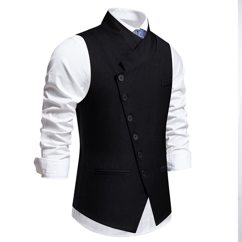 Herren elegante Anzugweste mit asymmetrischem Kragen und modernen Akzenten R&B