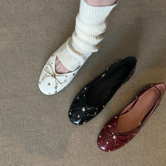 Damen Ballerinas mit modischem Schleifendesign und dekorativem Perlenbesatz R&B