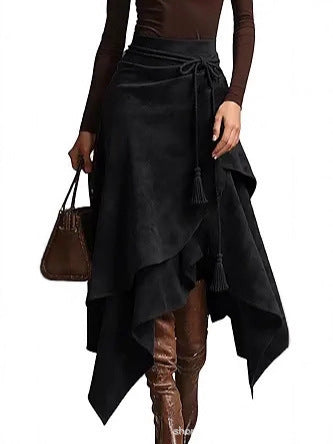 Damen asymmetrischer Wickelrock mit dekorativen Quasten R&B