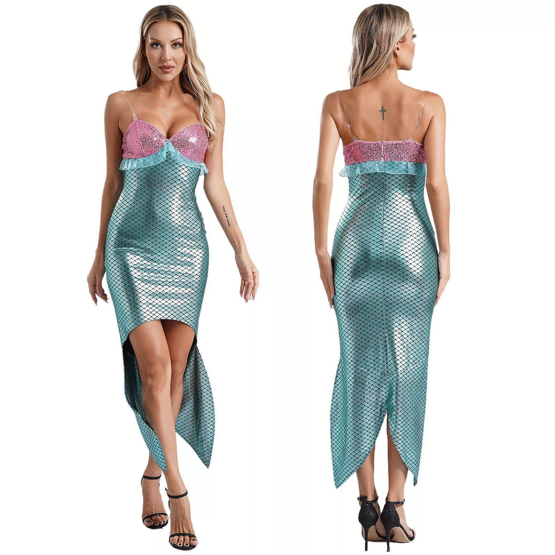 Damen Glamouröses Meerjungfrau-Kleid mit asymmetrischem Saum und schimmerndem Oberteil R&B