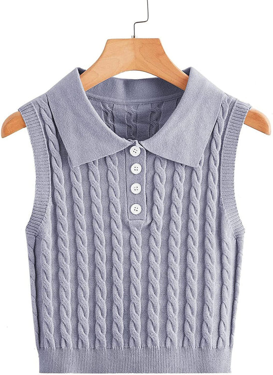 Damen Stricktop mit Kragen und Knopfdetails R&B