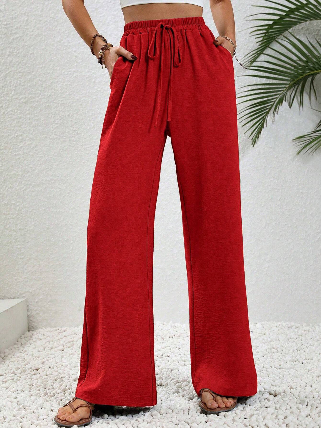 Damen weite Palazzo-Hose mit elastischem Bund und seitlichen Taschen R&B