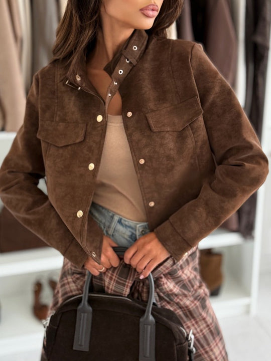 Damen elegante Jacke aus weichem Wildleder mit Knopfdetails R&B