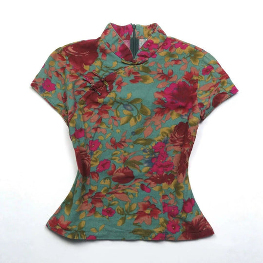 Damen Blumiges Oberteil mit Stehkragen R&B