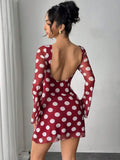 Damen nan figurbetontes transparentes Netz-Minikleid mit tiefem Rückenausschnitt und Punktmuster R&B