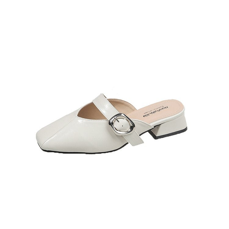 Damen elegante Mules mit quadratischer Zehenpartie und modischen Schnallenakzenten R&B