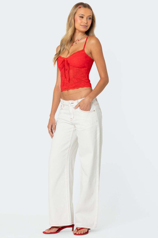 Damen Spitzencrop-Top mit Schleifen-Detail und verstellbaren Trägern R&B