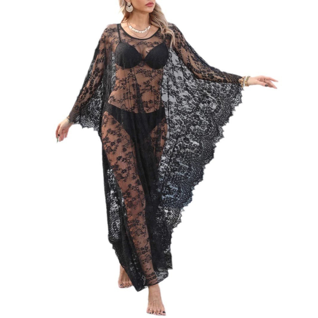 Damen transparenter Häkel-Kaftan R&B