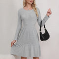 Damen Strickkleid mit Faltenrock und langen Ärmeln R&B