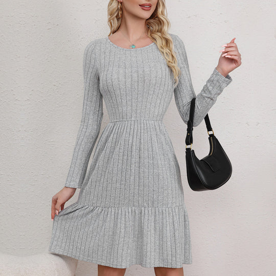 Damen Strickkleid mit Faltenrock und langen Ärmeln R&B