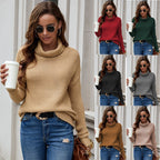 Damen Grober Strickpullover mit hohen Kragen und lässigem Schnitt R&B