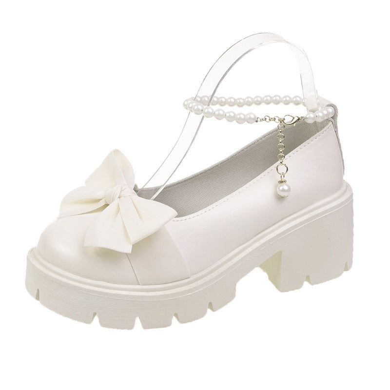 Damen elegante Plateau-Sandalen mit verspieltem Schleifen-Design und perlenbesetztem Riemen R&B
