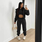 Damen stylischer Sportanzug mit lässiger Kapuzenjacke und elastischen Bundelementen R&B