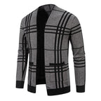 Herren modische Strickjacke im karierten Design mit praktischen Taschen