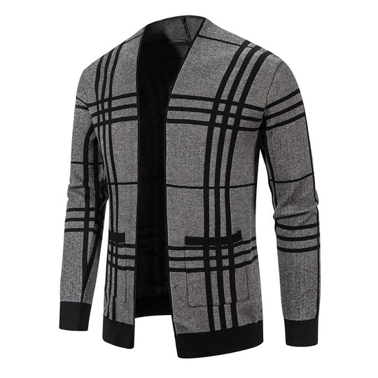 Herren modische Strickjacke im karierten Design mit praktischen Taschen R&B