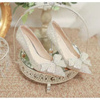 Damen elegante Glitzerschuhe mit Schleifen-Detail R&B