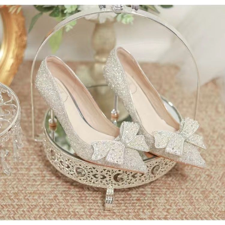 Damen elegante Glitzerschuhe mit Schleifen-Detail R&B