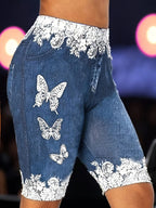 Damen Designer-Shorts mit floralen Spitzen- und Schmetterlingsapplikationen R&B