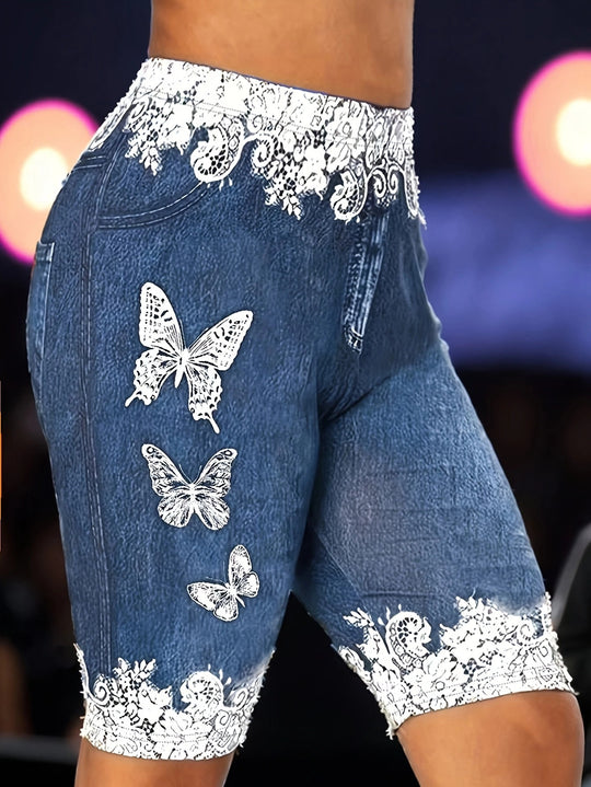 Damen Designer-Shorts mit floralen Spitzen- und Schmetterlingsapplikationen R&B