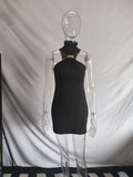 Damen elegantes Minikleid mit hohem Kragen und Details aus satinierter Textur R&B