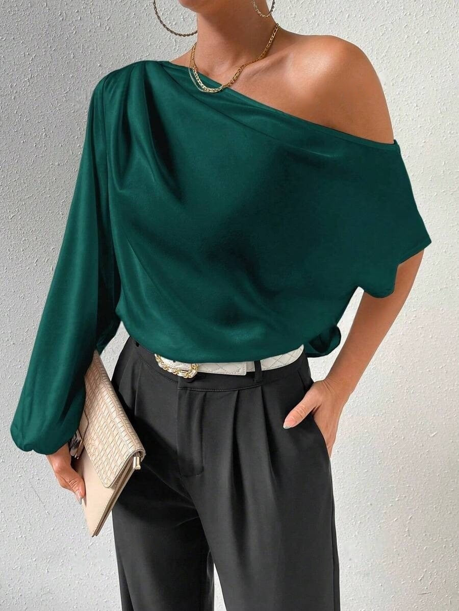 Damen elegante asymmetrische Bluse mit weiten Ärmel R&B