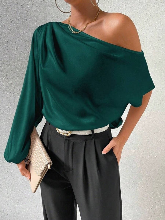 Damen elegante asymmetrische Bluse mit weiten Ärmel R&B