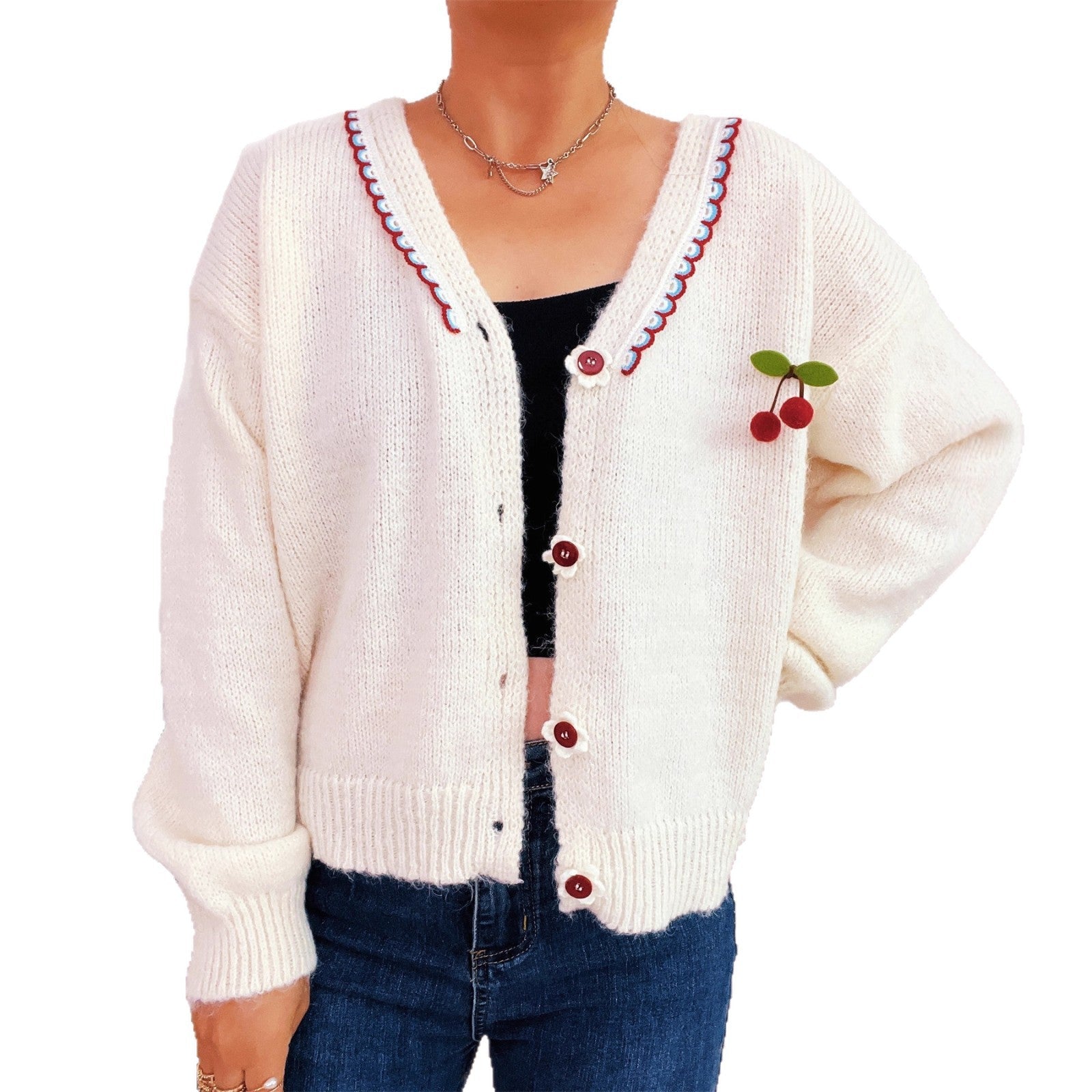Damen verspielte Strickjacke mit buntem Knopfdesign und hohem Komfort R&B