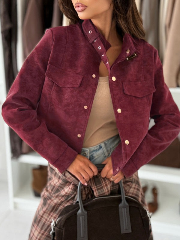 Damen Kurzjacke im Biker-Stil mit dekorativen Knöpfen R&B