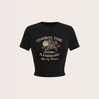 Damen Crop-Shirt mit auffälligem Cowboy-Motiv und stilvollem Schnitt R&B