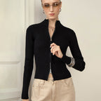 Damen sportlicher Strickpullover mit hohem Kragen R&B