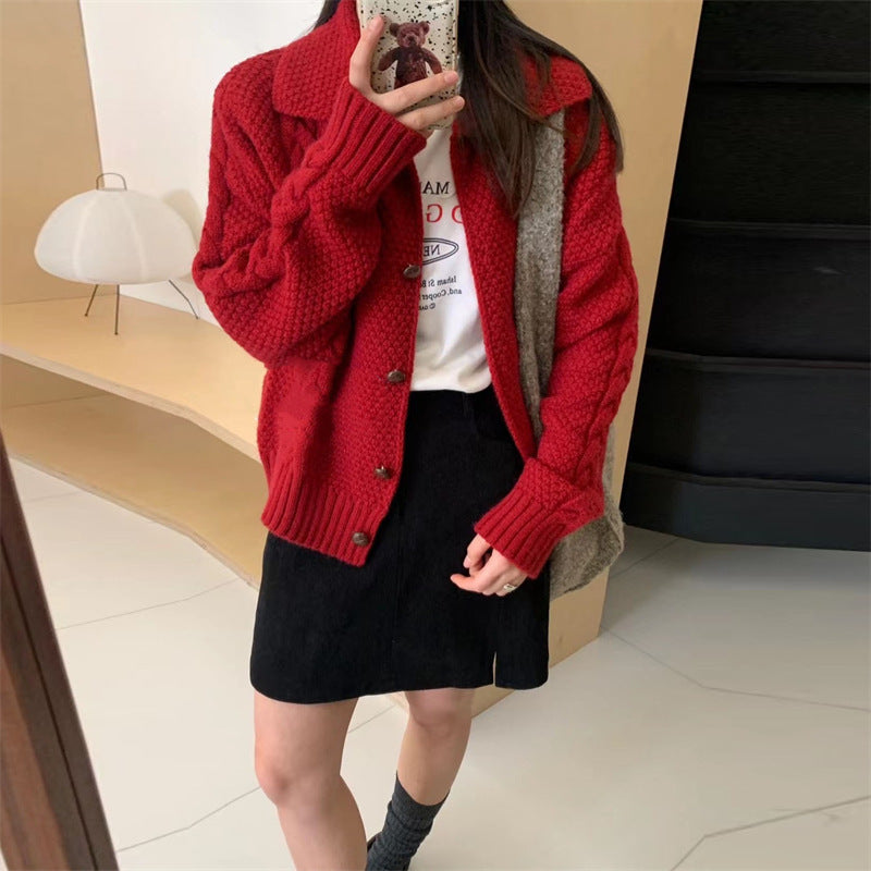 Damen Grobstrickjacke mit kontrastierenden Knöpfen und strukturiertem Design R&B