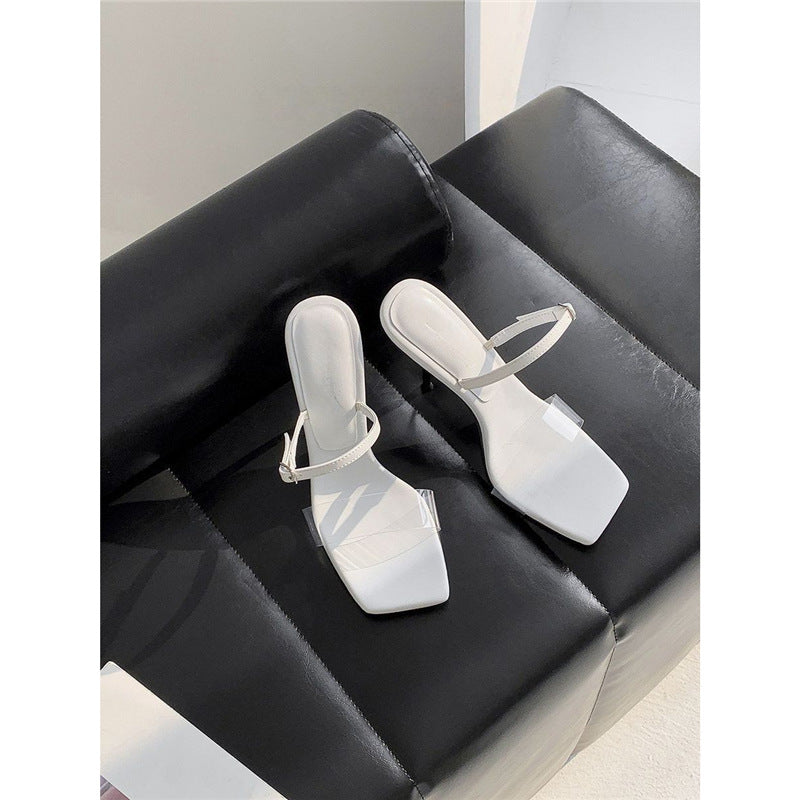 Damen transparente Slingback Sandalen mit elegantem Quadratabsatz R&B