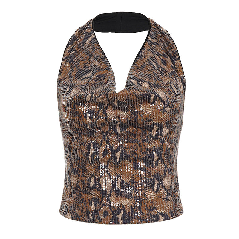 Damen Set aus schimmerndem Top und kurzen Shorts im Animal-Print R&B