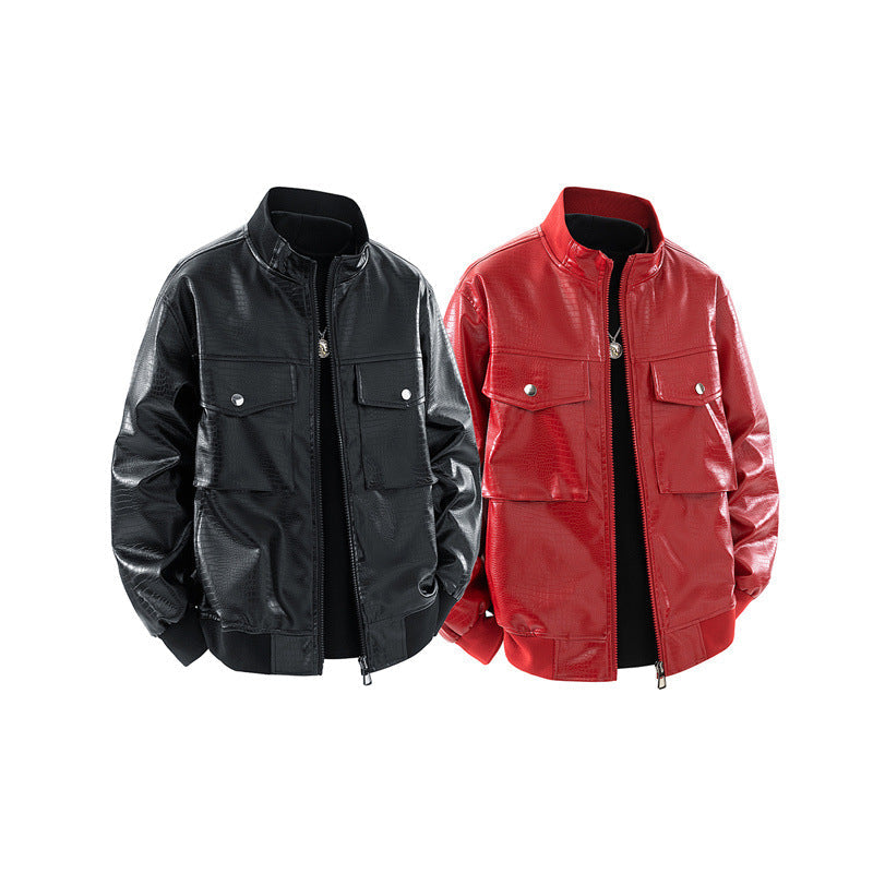 Herren Kunstleder Bomberjacke mit strukturiertem Design und praktischen Taschen R&B