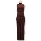 Damen Elegantes Maxikleid mit hochgeschlossenem Kragen und Drapierung R&B