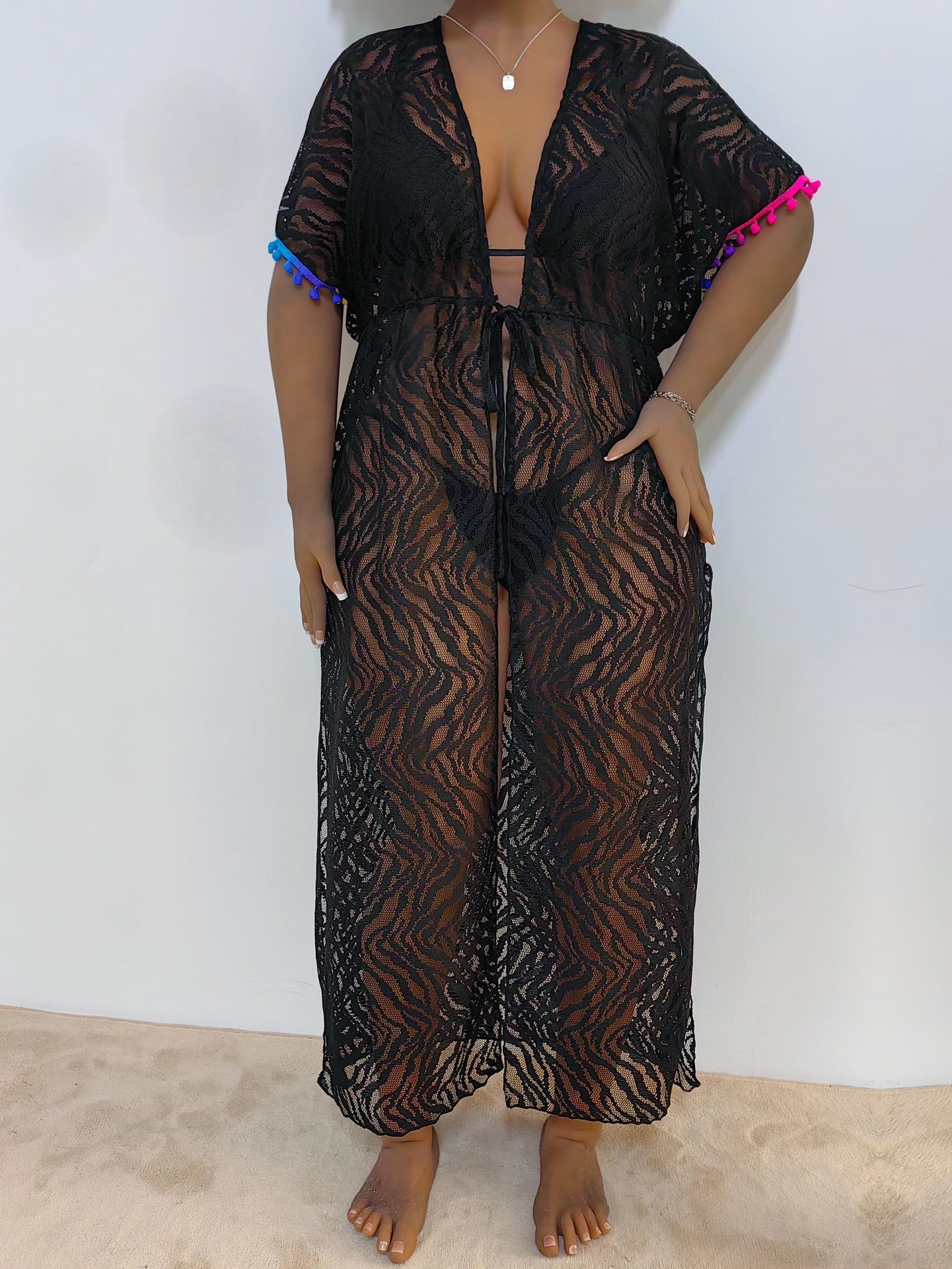 Damen transparenter Strandüberwurf aus Spitze R&B