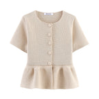 Damen Kurzarm Bluse mit Rüschensaum R&B