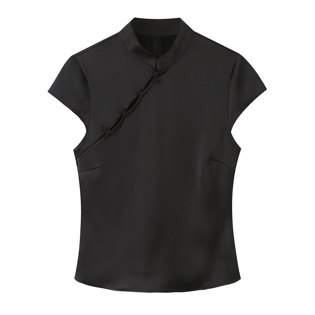 Damen elegantes Oberteil mit asymmetrischem Kragen und Knopfdetails R&B