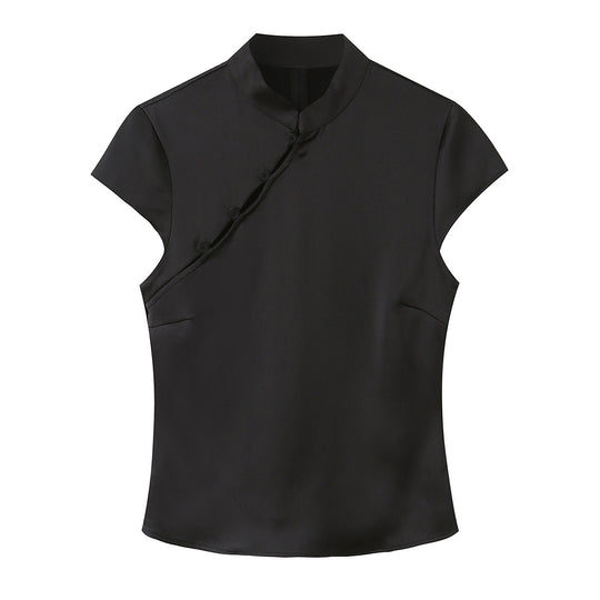 Damen elegantes Oberteil mit asymmetrischem Kragen und Knopfdetails R&B