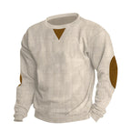 Herren Bequemer Rundhalspullover mit strukturiertem Design und kontrastierenden Ellbogenpatches R&B