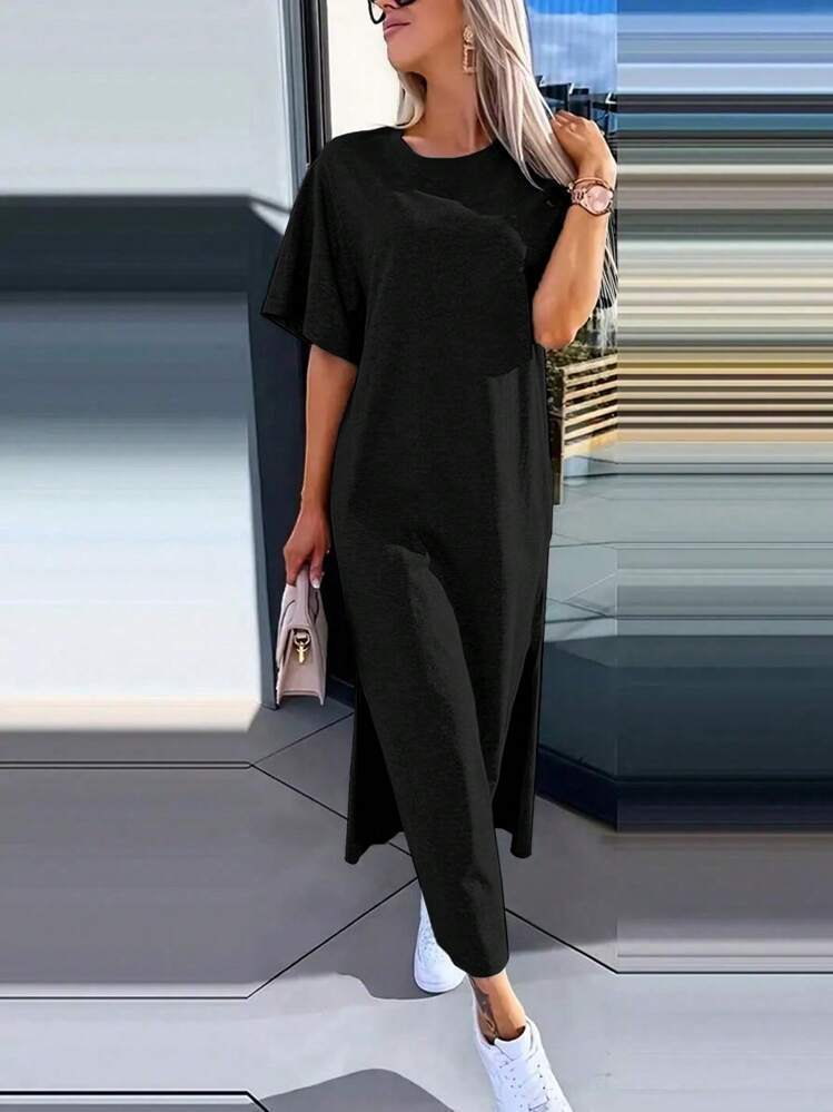 Damen Lässiges Maxikleid mit seitlichen Schlitzen und Oversize-Design R&B