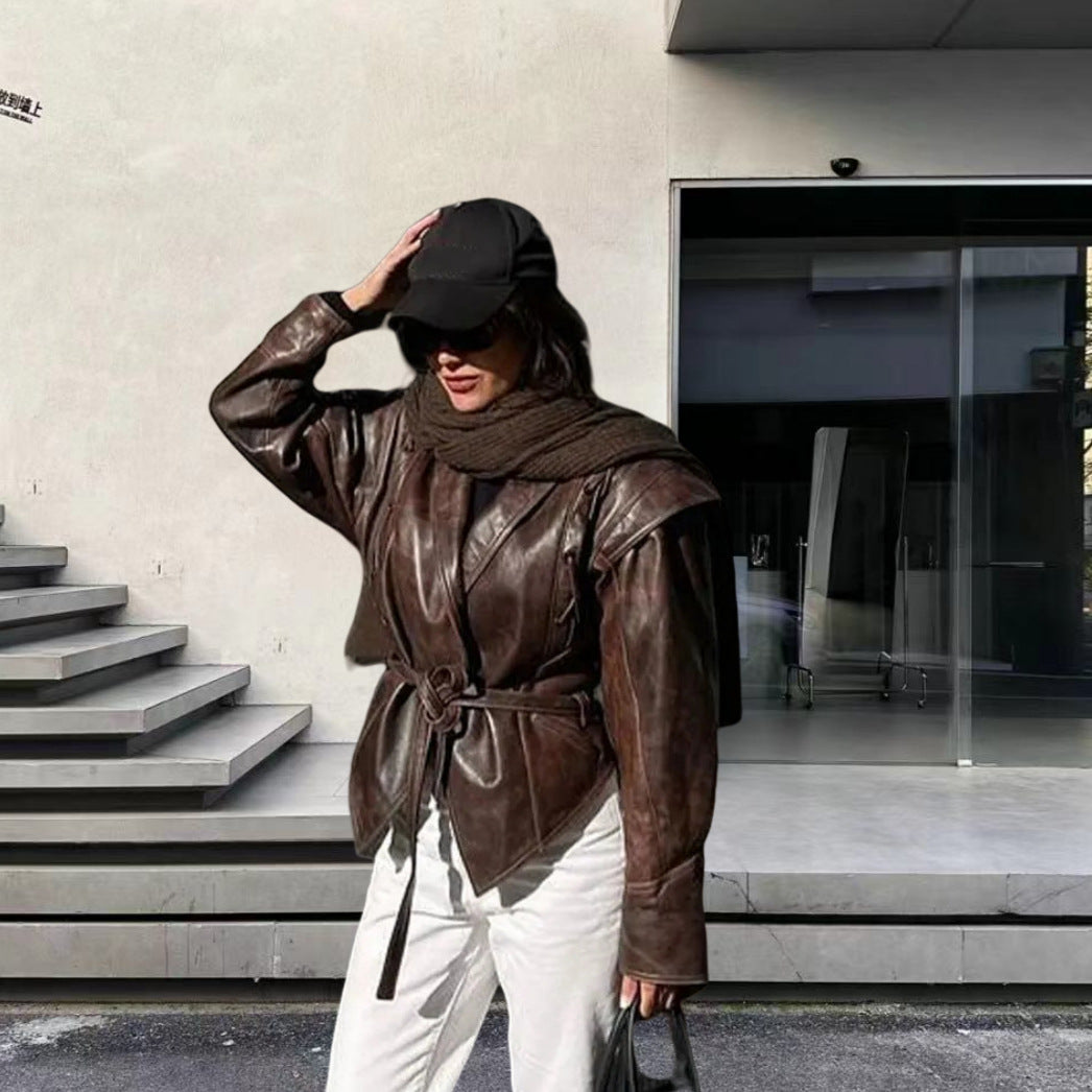 Damen Kunstleder Blazerjacke mit strukturierter Silhouette R&B
