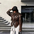 Damen Kunstleder Blazerjacke mit strukturierter Silhouette R&B